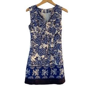 Under Skies Blue Paisley Print Mini Shift Dress‎ Size S Small V-Neck Sleeveless